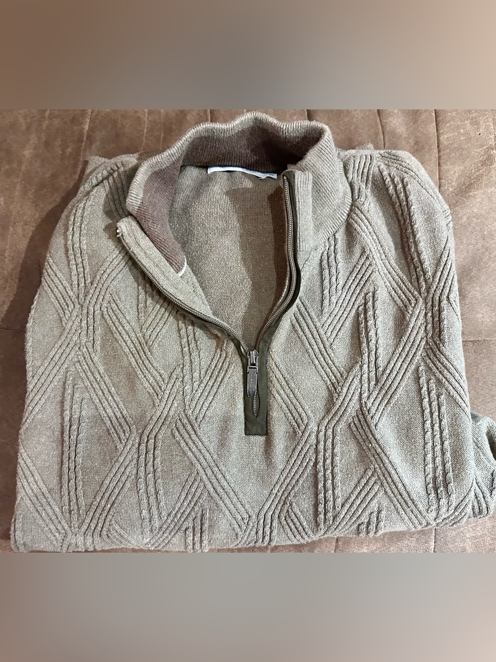 Alex cannon XL Men's Cable-Knit Quarter-Zip Sweater - Tan